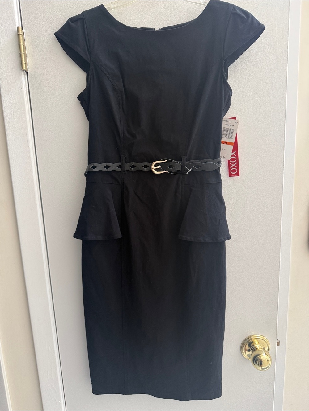 NWT XOXO Black Midi Sheath Dress with Decorative Belt